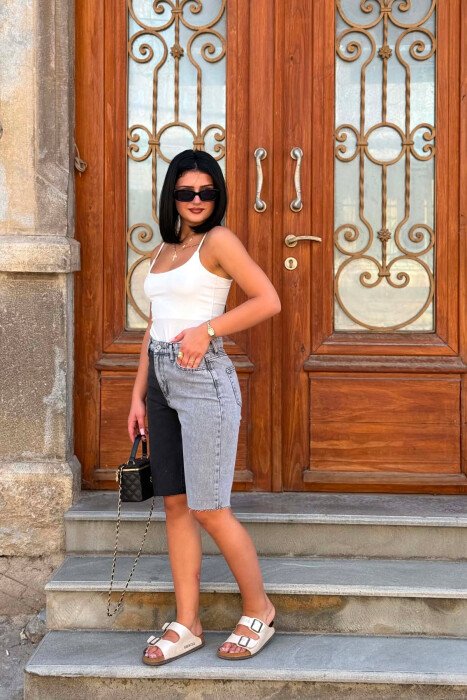 TWO COLORS WOMAN SHORT JEANS GREY/BLACK-GRZE - 2