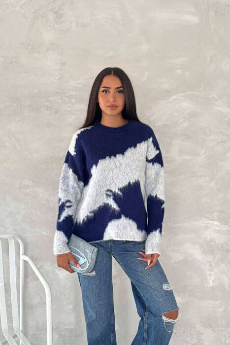 TWO COLORS WOMEN SWEATER BLUE-WHITE/BLBA - KLAUDIO FASHION