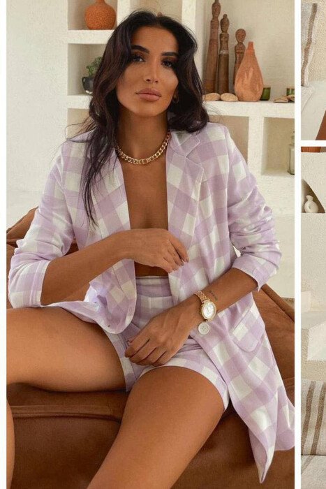 TWO DIFFERENT COLORS JACKET+SHORT TROUSERS WOMAN SET LIGHT PURPLE/LEZB - KLAUDIO FASHION