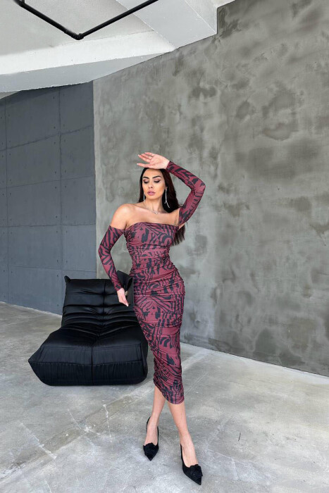 TWO DIFFERENT COLORS LONG DRESS BURGUNDY/VISHNJE - KLAUDIO FASHION