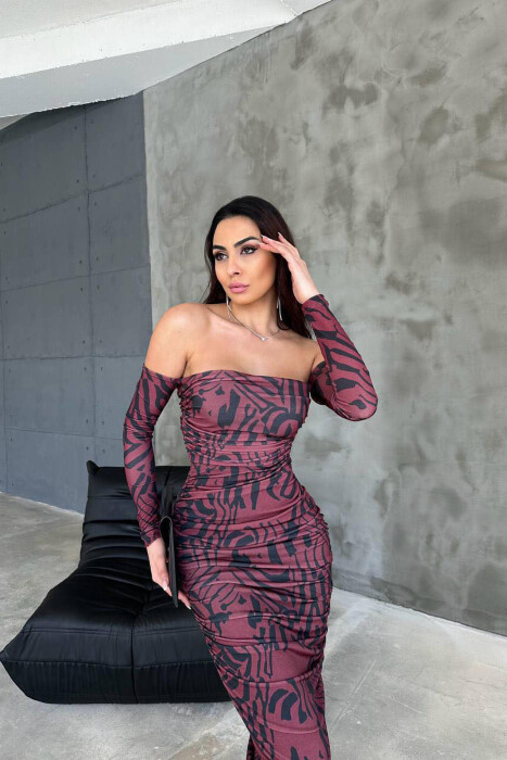 TWO DIFFERENT COLORS LONG DRESS BURGUNDY/VISHNJE - 2