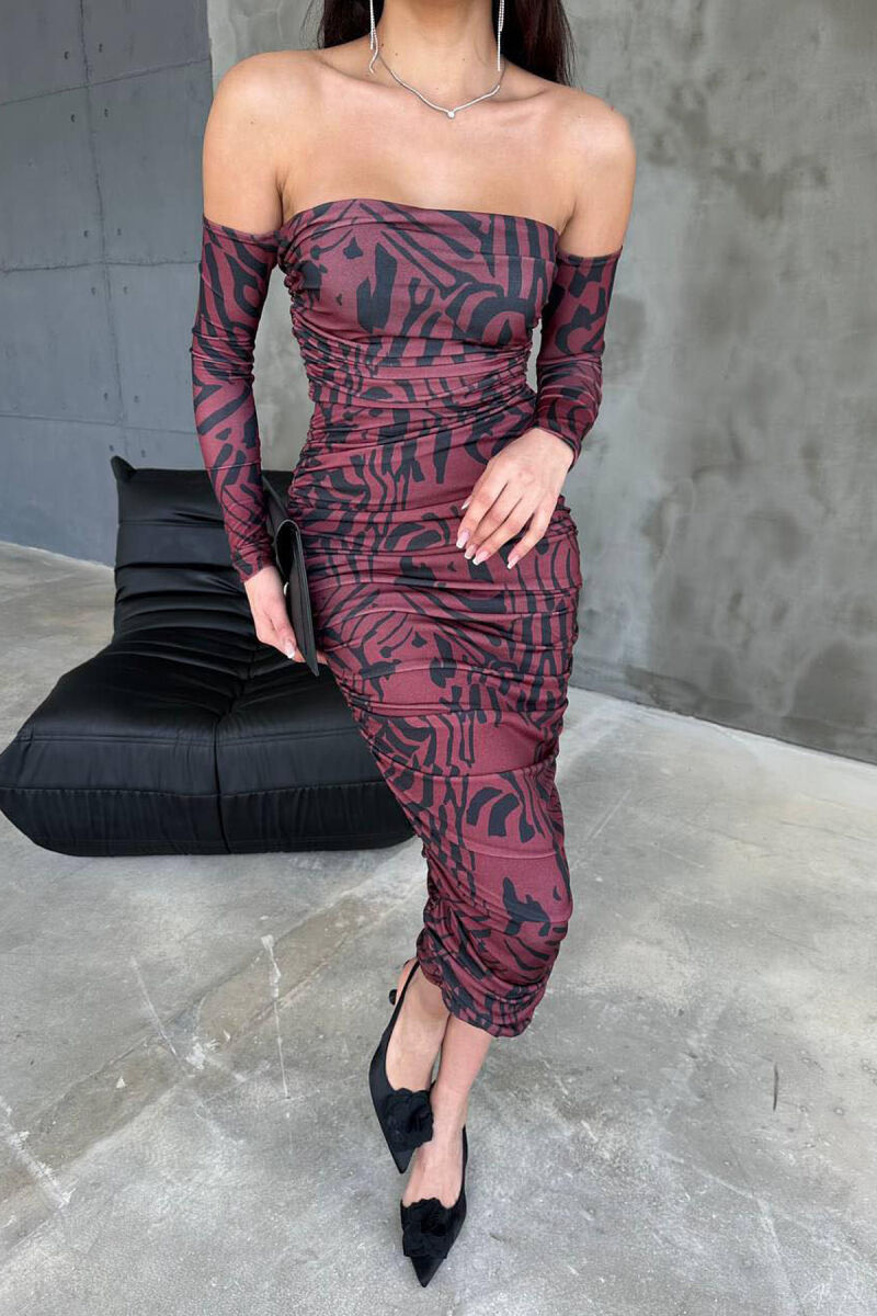 TWO DIFFERENT COLORS LONG DRESS BURGUNDY/VISHNJE - 5