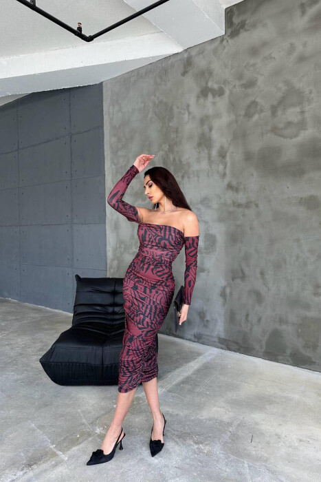 TWO DIFFERENT COLORS LONG DRESS BURGUNDY/VISHNJE - 6
