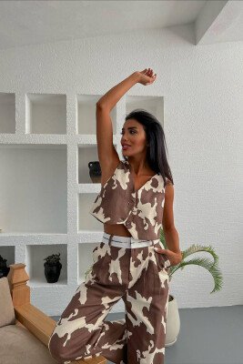 TWO DIFFERENT COLORS VEST+TREOSERS WOMAN SET BROWN/KAFE 