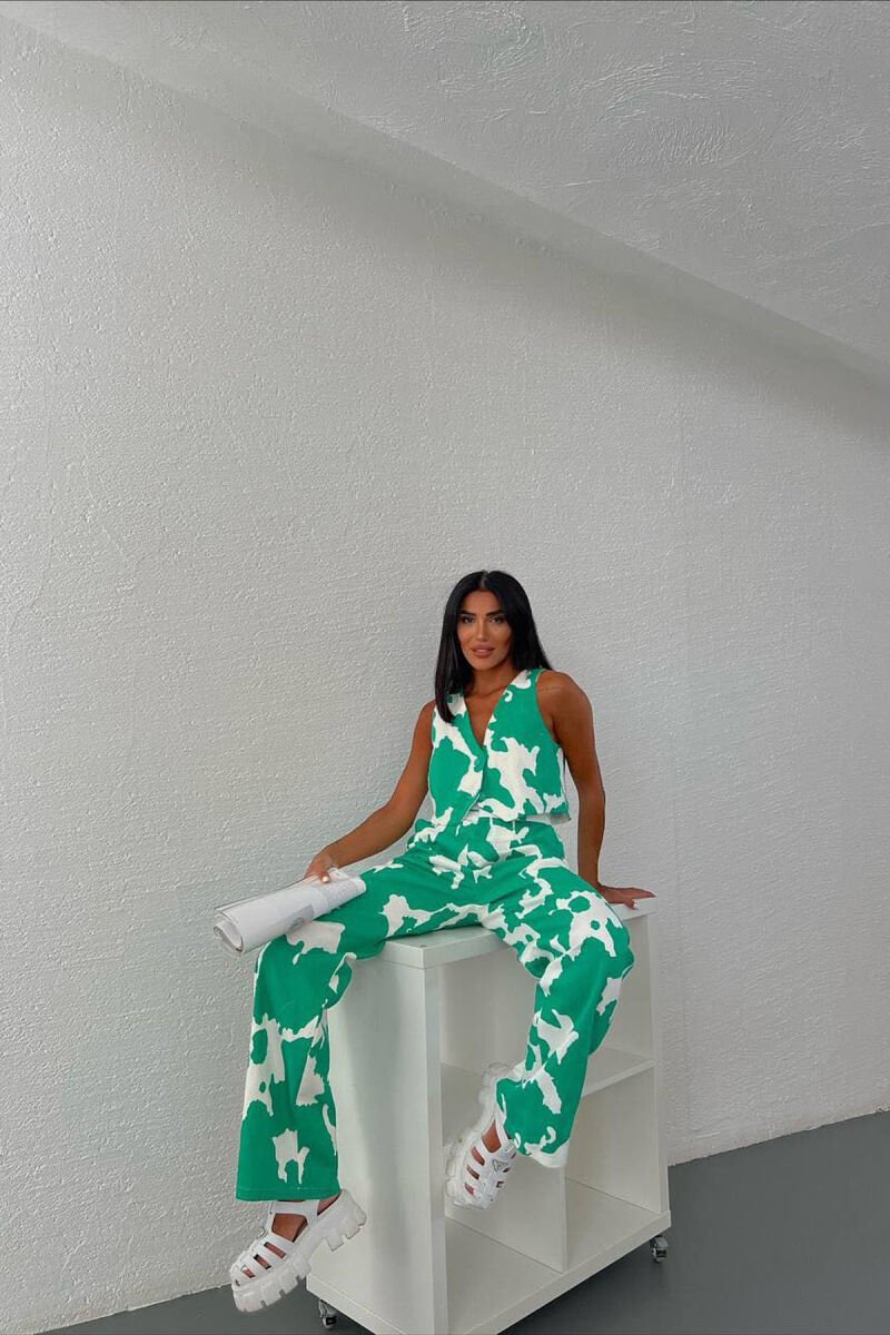 TWO DIFFERENT COLORS VEST+TREOSERS WOMAN SET GREEN/JESHILE - 1