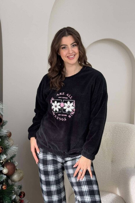 PIZHAME ME LULE ME SHKRIME PËR FEMRA NË NGJYRËN E ZEZË - KLAUDIO FASHION