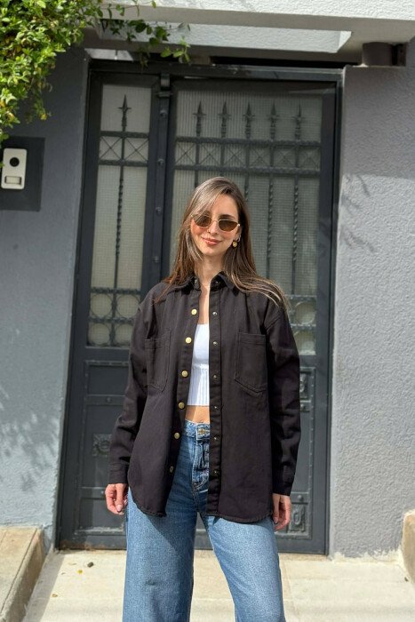 TWO FRONT POCKET DENIM WOMAN SHIRT BLACK/ E ZEZE - KLAUDIO FASHION