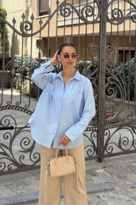 TWO FRONT POCKETS ONE COLOR WOMAN SHIRT LIGHTBLUE/BZ - 1