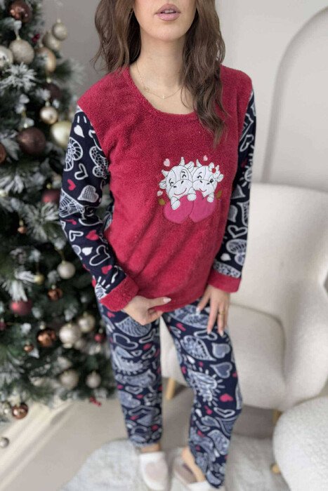 TWO HEARTS WOMEN PYJAMAS BURGUNDY/VISHNJE - KLAUDIO FASHION