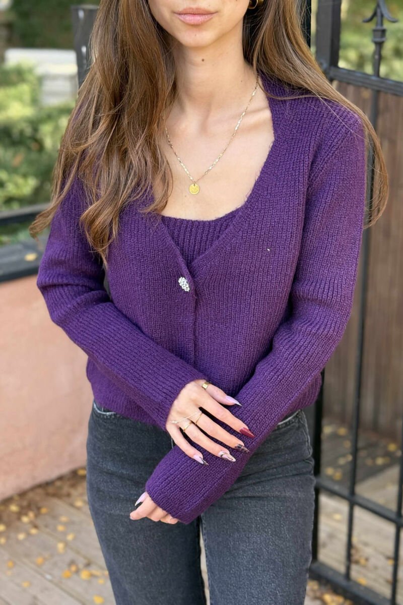 TWO IN ONE SIMPLE WOMEN CARDIGAN+TANK TOP PURPLE/LEJLA - 1