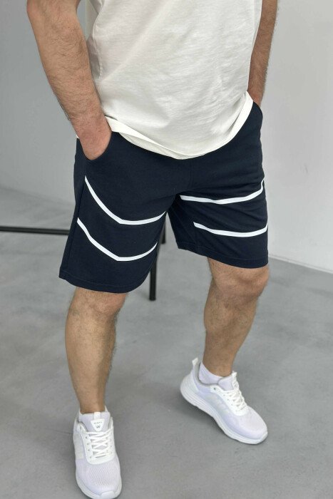 TWO LINES MEN SHORT SWEATPANTS DARK BLUE/BEE 