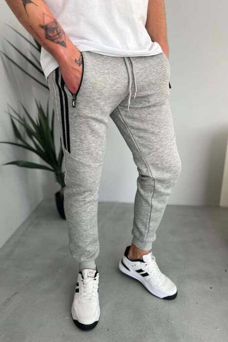 TWO LINES FLUFFY MEN SWEATPANTS LIGHT GREY/GZ - KLAUDIO FASHION