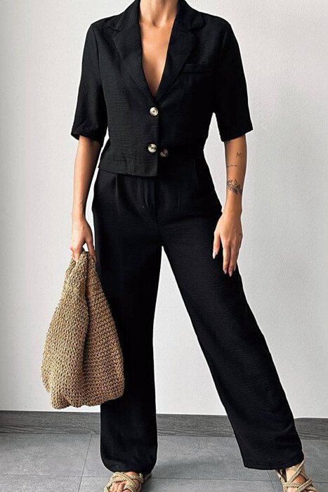 TWO PICES SET LINEN WOMAN BLACK/ E ZEZE - KLAUDIO FASHION