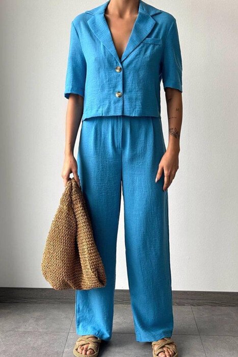 TWO PICES SET LINEN WOMAN BLUE/BLU - KLAUDIO FASHION