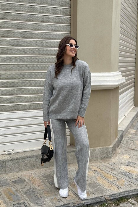 TWO PIECES SIMPLE WOMEN SET GREY/GRI - KLAUDIO FASHION