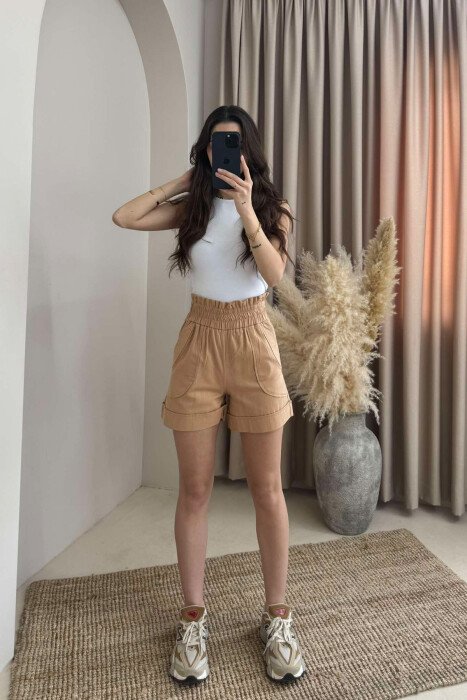 TWO POCKET ONE COLOR WOMAN SHORTS BROWN/KAFE - 1