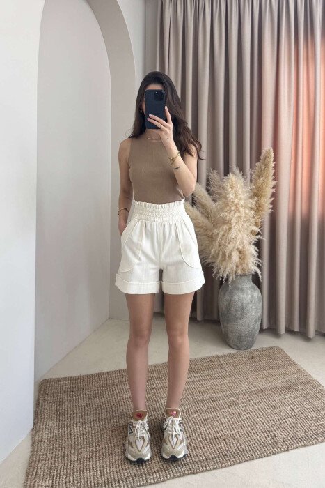 TWO POCKET ONE COLOR WOMAN SHORTS CREAM/KREM 