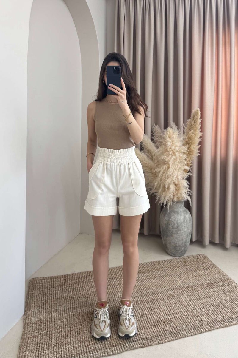 TWO POCKET ONE COLOR WOMAN SHORTS CREAM/KREM - 1