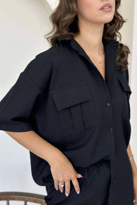 TWO POCKET SHIRT+SHORTS WOMEN SET BLACK/ E ZEZE - 4