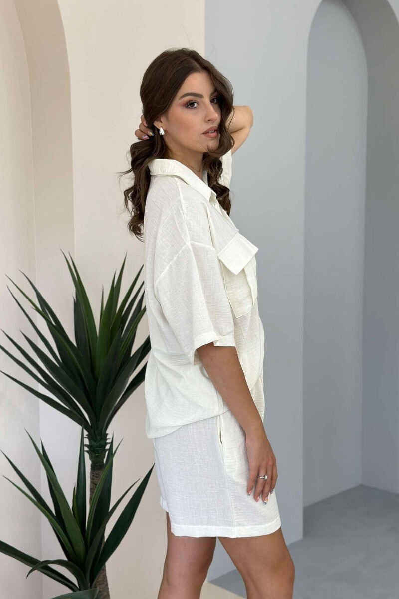 TWO POCKET SHIRT+SHORTS WOMEN SET CREAM/KREM - 5
