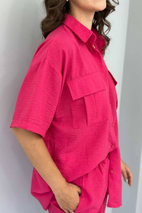 TWO POCKET SHIRT+SHORTS WOMEN SET FUCHSIA/CIKLAMI - 2