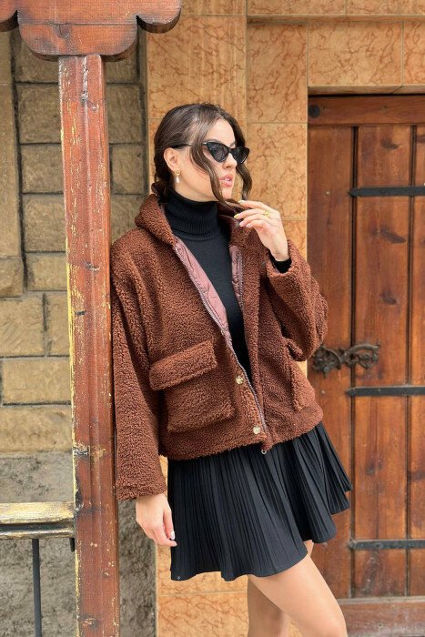 TWO POCKET TEDDY BEAR JACKET BROWN/KAFE - KLAUDIO FASHION