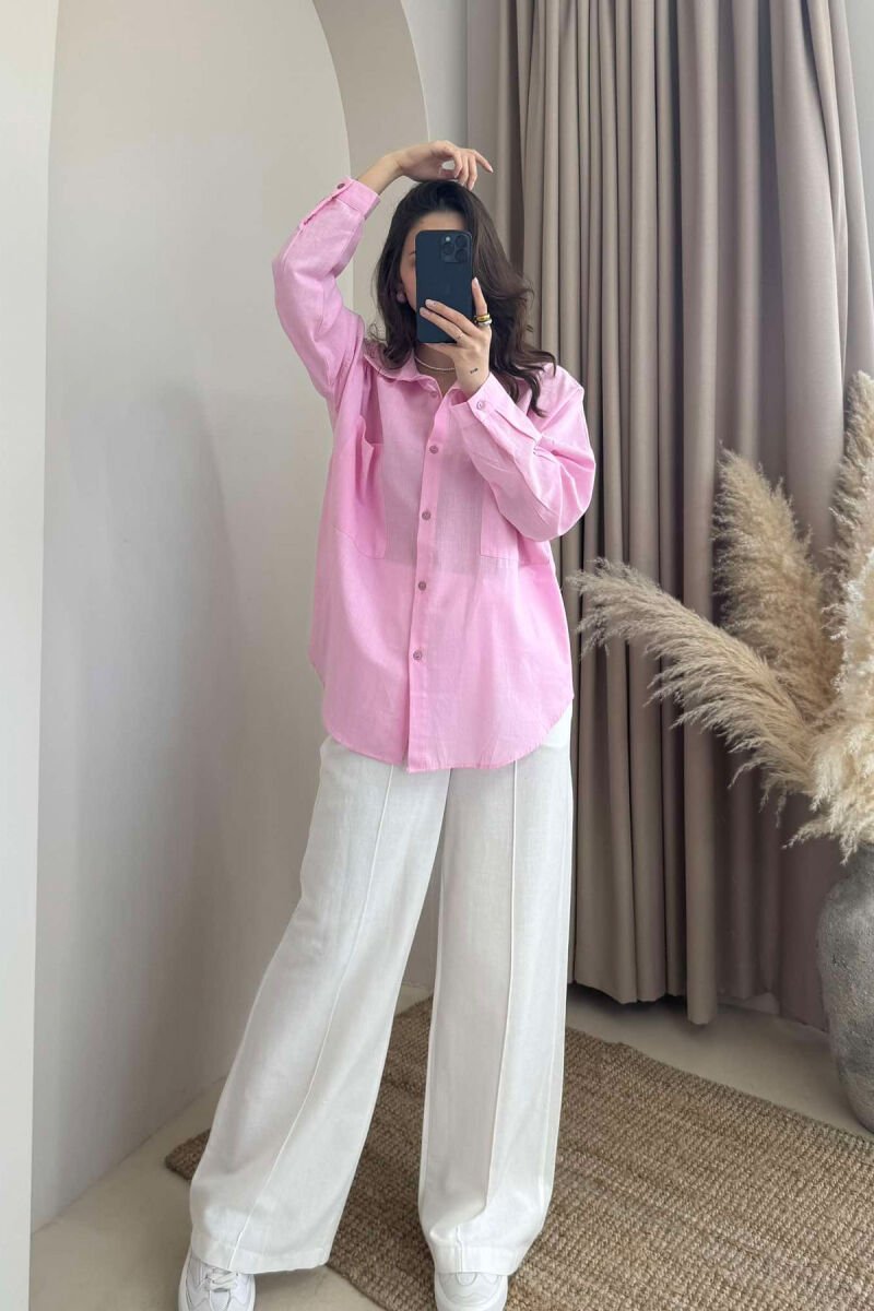 TWO POCKETS DETAIL ONE COLOR WOMEN SHIRT PINK/ROZE - 1