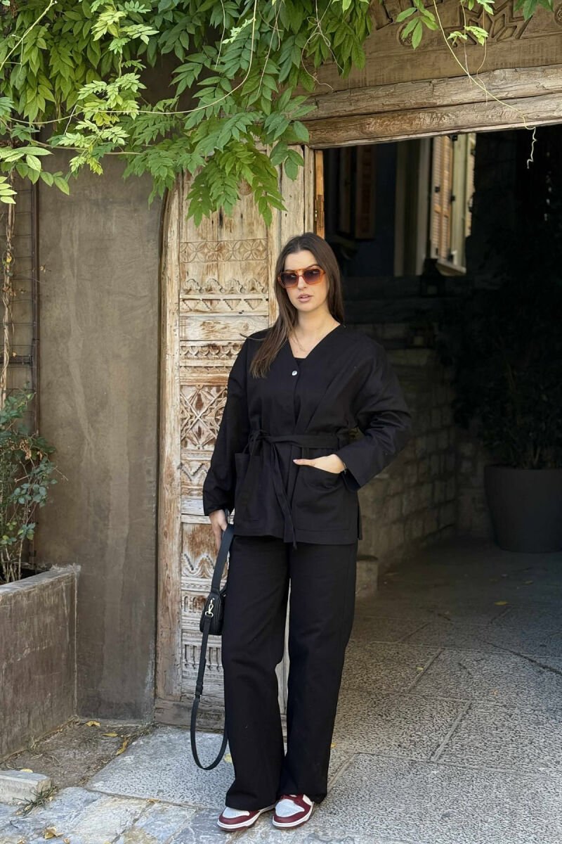 TWO POCKETS LACING SHIRT+TROUSERS WOMEN SET BLACK/ E ZEZE - 2