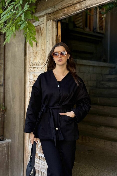 TWO POCKETS LACING SHIRT+TROUSERS WOMEN SET BLACK/ E ZEZE - 5