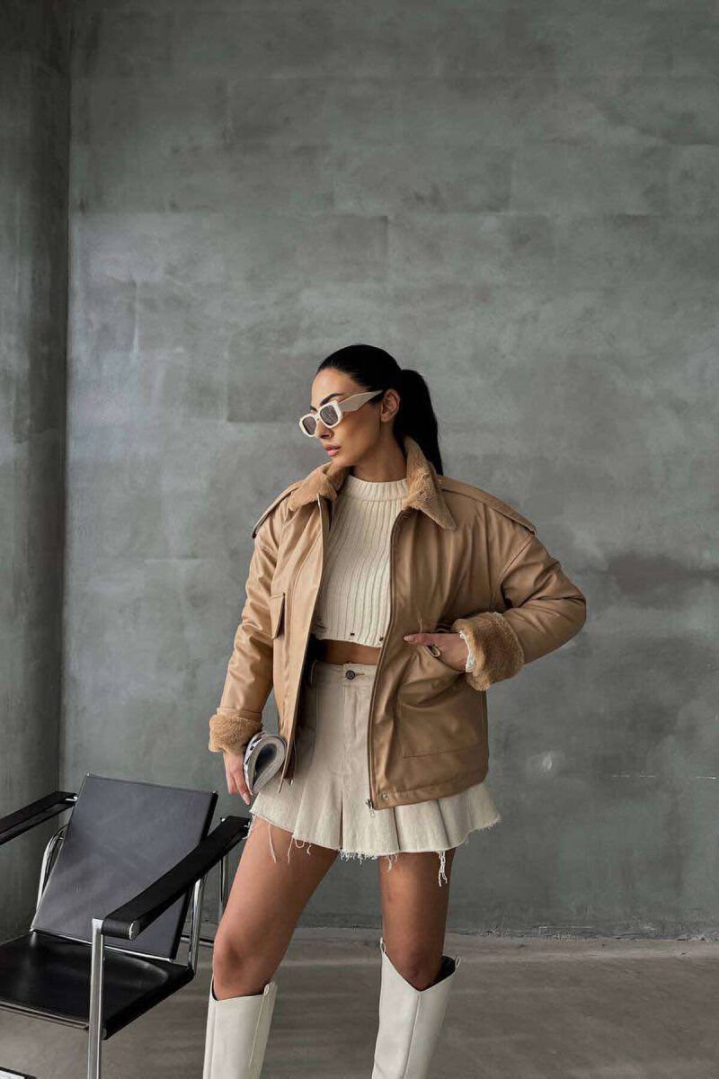 TWO POCKETS LEATHER WOMAN JACKET BEIGE/BEZHE - 1