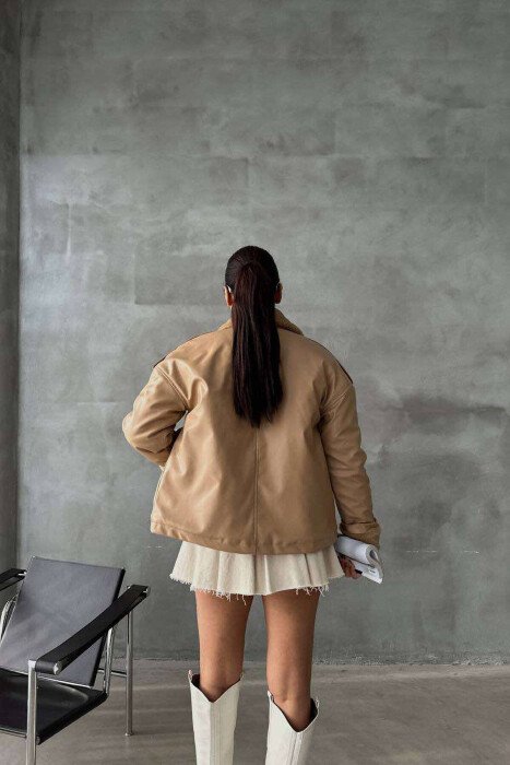 TWO POCKETS LEATHER WOMAN JACKET BEIGE/BEZHE - 4