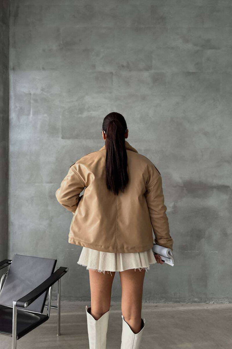 TWO POCKETS LEATHER WOMAN JACKET BEIGE/BEZHE - 4