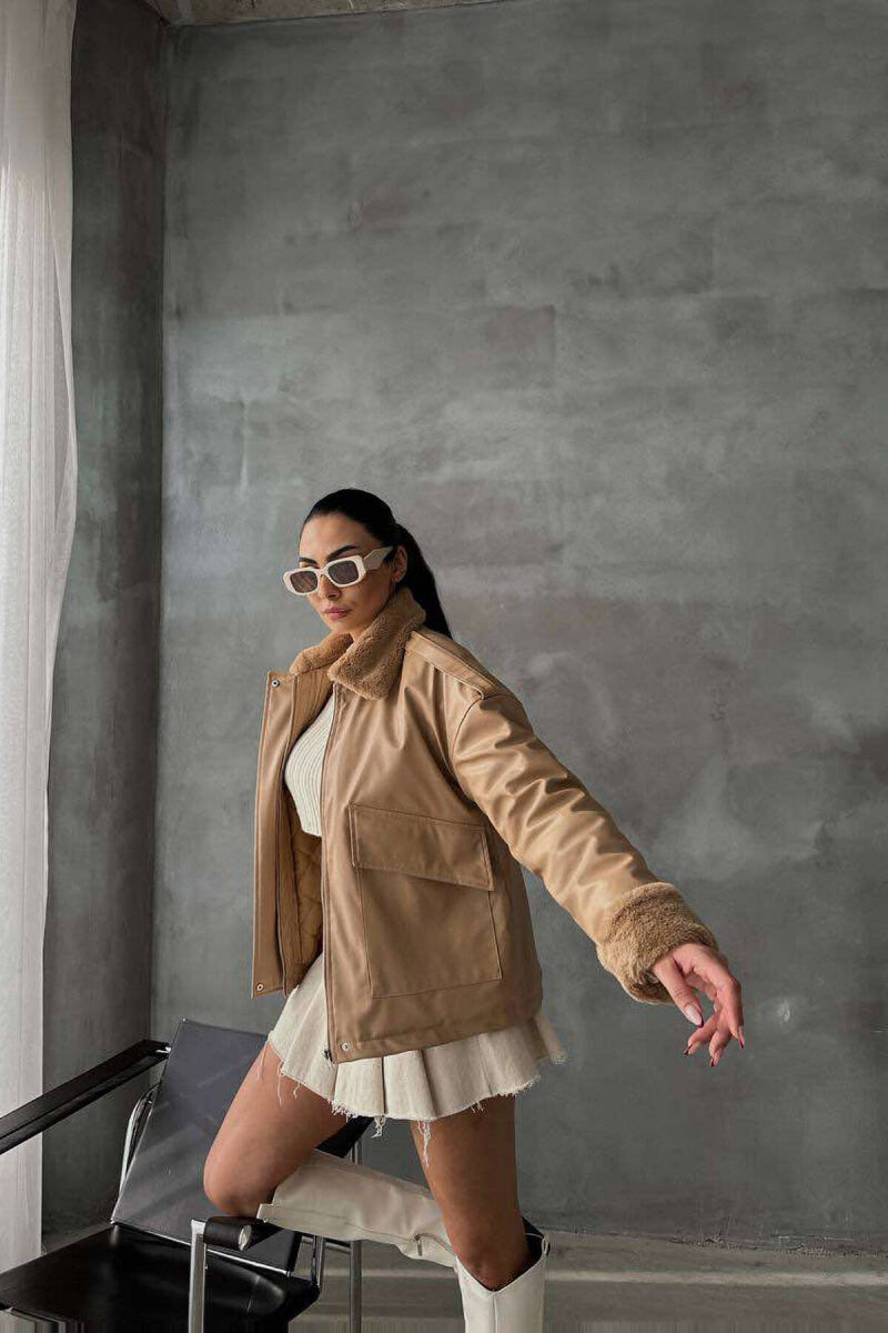 TWO POCKETS LEATHER WOMAN JACKET BEIGE/BEZHE - 5
