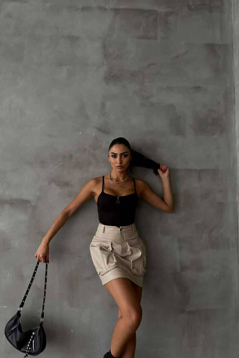 TWO POCKETS LEATHER WOMAN SKIRT BEIGE/BEZHE - 2
