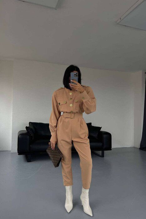 TWO POCKETS WOMAN JUMPSUIT BEIGE/BEZHE - KLAUDIO FASHION