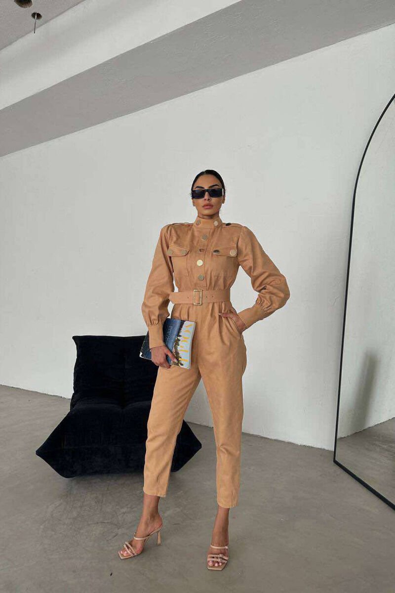 TWO POCKETS WOMAN JUMPSUIT SANDY BROWN/RERE - 1