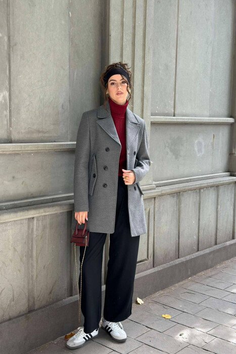 TWO POCKETS WOMEN COAT WITH BUTTONS GREY/GRI - 1