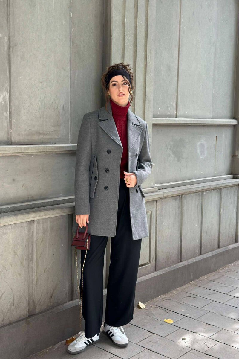 TWO POCKETS WOMEN COAT WITH BUTTONS GREY/GRI - 1