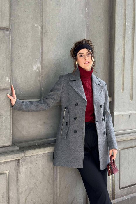 TWO POCKETS WOMEN COAT WITH BUTTONS GREY/GRI - 3