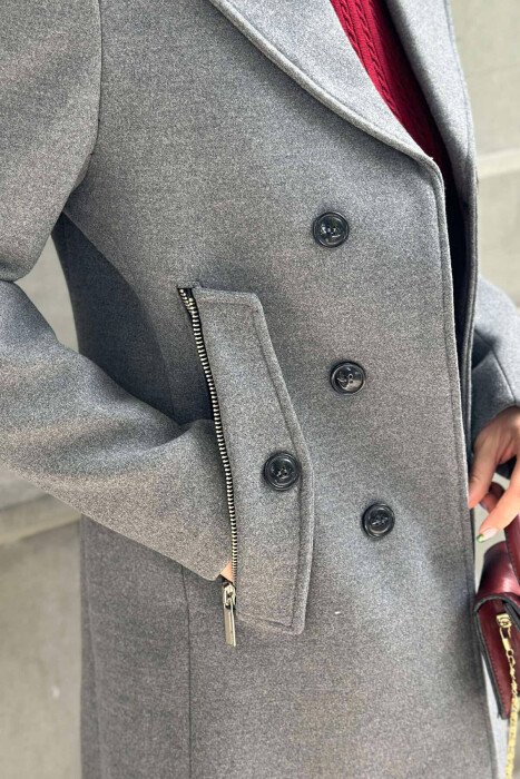 TWO POCKETS WOMEN COAT WITH BUTTONS GREY/GRI - 4