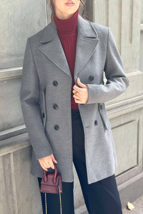 TWO POCKETS WOMEN COAT WITH BUTTONS GREY/GRI - 5