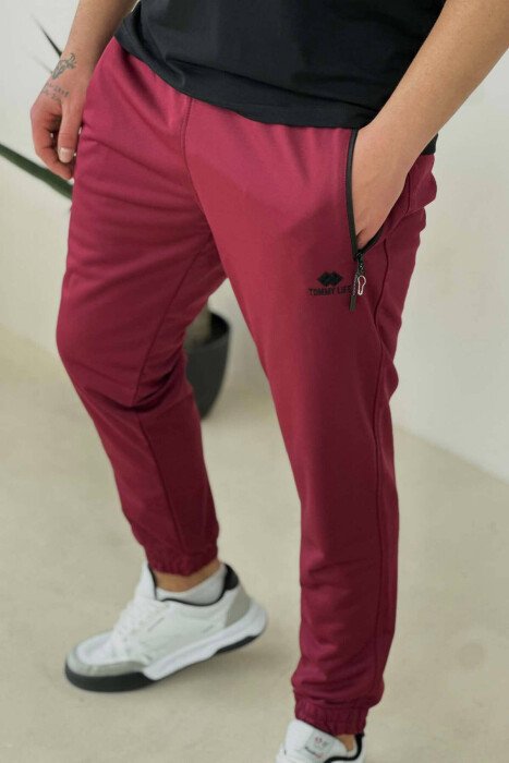 TWO ZIPPER SIMPLE MAN SWEATPANTS BURGUNDY/VISHNJE - 1