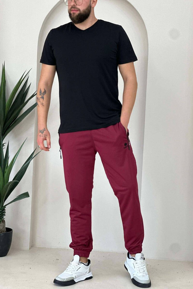 TWO ZIPPER SIMPLE MAN SWEATPANTS BURGUNDY/VISHNJE - 3