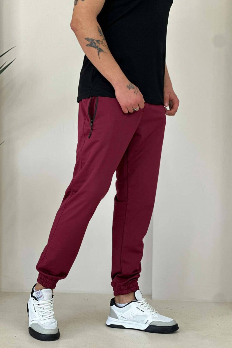 TWO ZIPPER SIMPLE MAN SWEATPANTS BURGUNDY/VISHNJE - 4