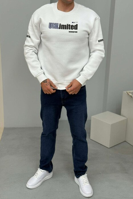 UNLIMITED WRITTING FLUFFY MEN SWEATSHIRT WHITE-E BARDHE - 