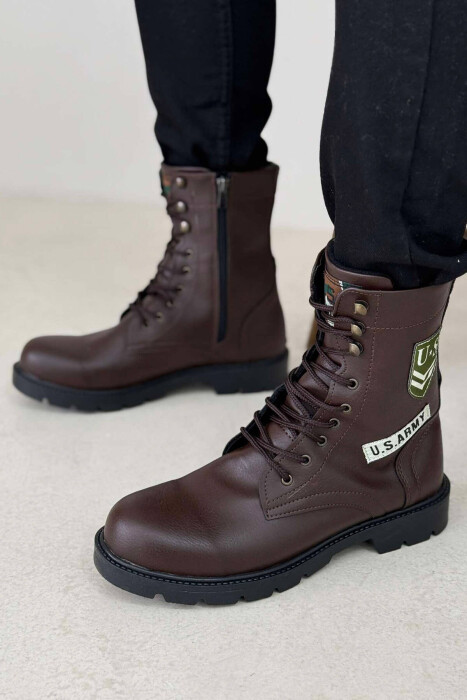 US ARMY LOGO LACE-UP MEN ANKLE BOOTS BROWN/KAFE - KLAUDIO FASHION