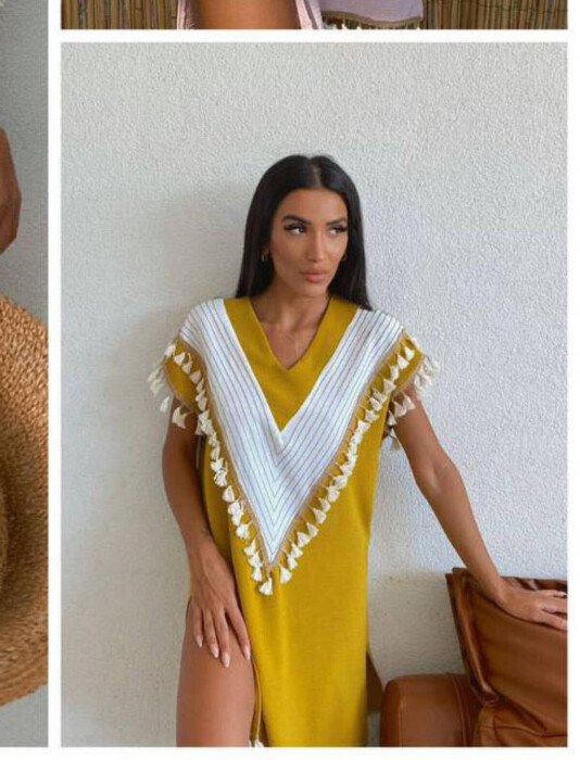 V DESIGN KNITTED DETAILS WOMAN DRESS MUSTARD/MUSTARDE - KLAUDIO FASHION