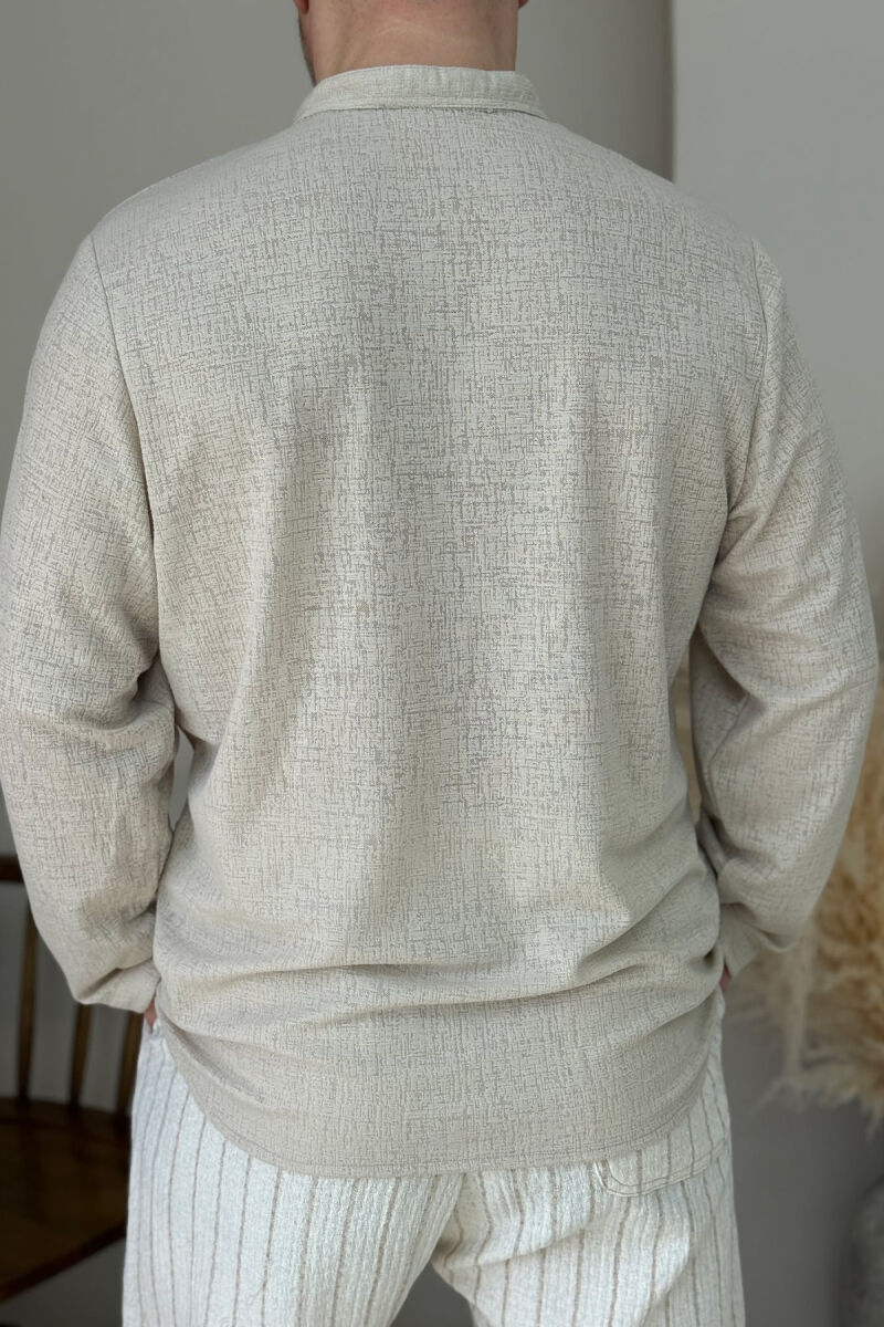 V NECK BUTTONED ONE COLOR MEN SHIRT BEIGE/BEZHE - 2