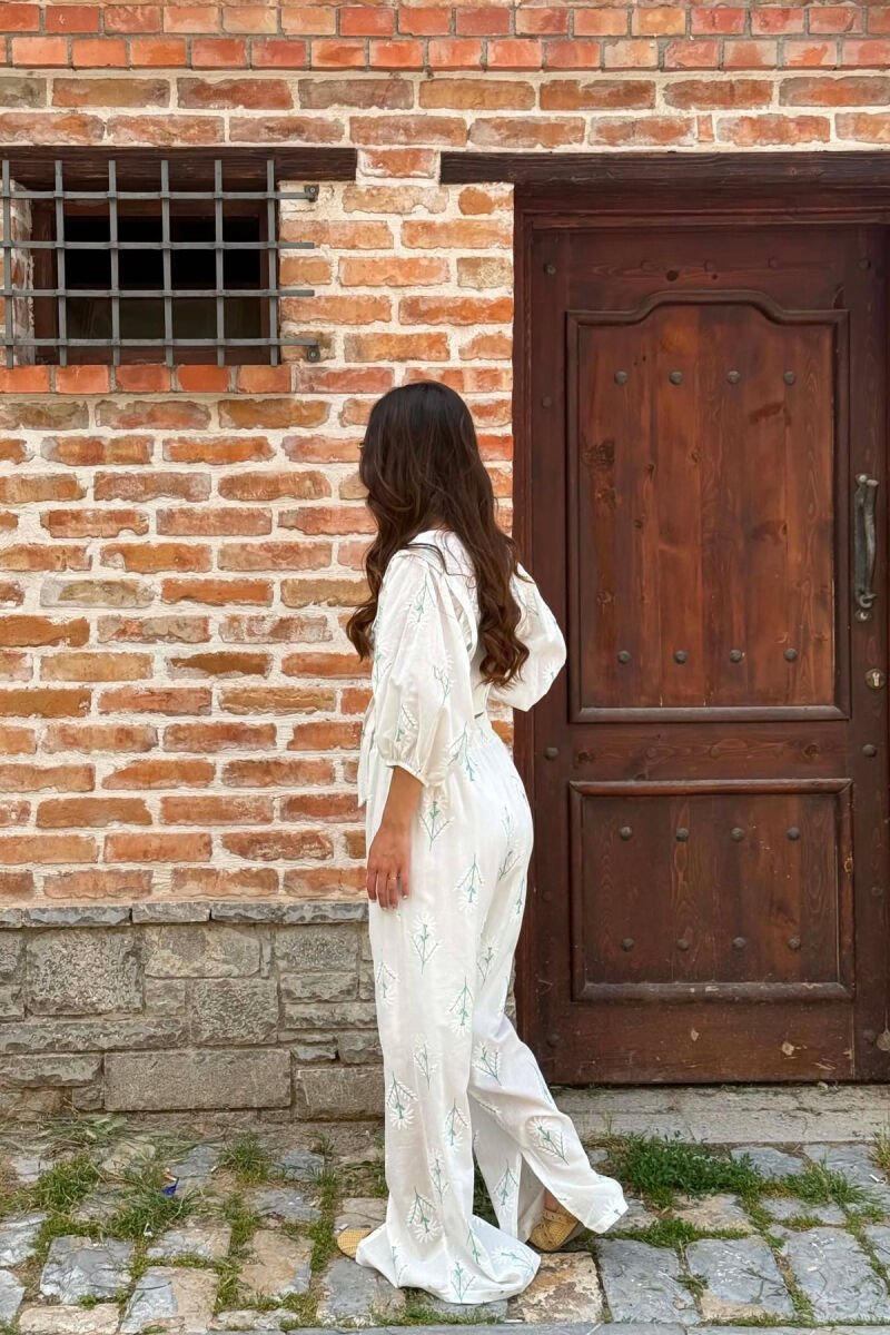 V NECK CROP TOP + TROUSERS WOMAN SET WHITE/GREEN-BAJE - 4