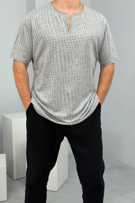 T-SHIRT ME DIZAJNE PËR MESHKUJ NË NGJYRËN GRI - KLAUDIO FASHION